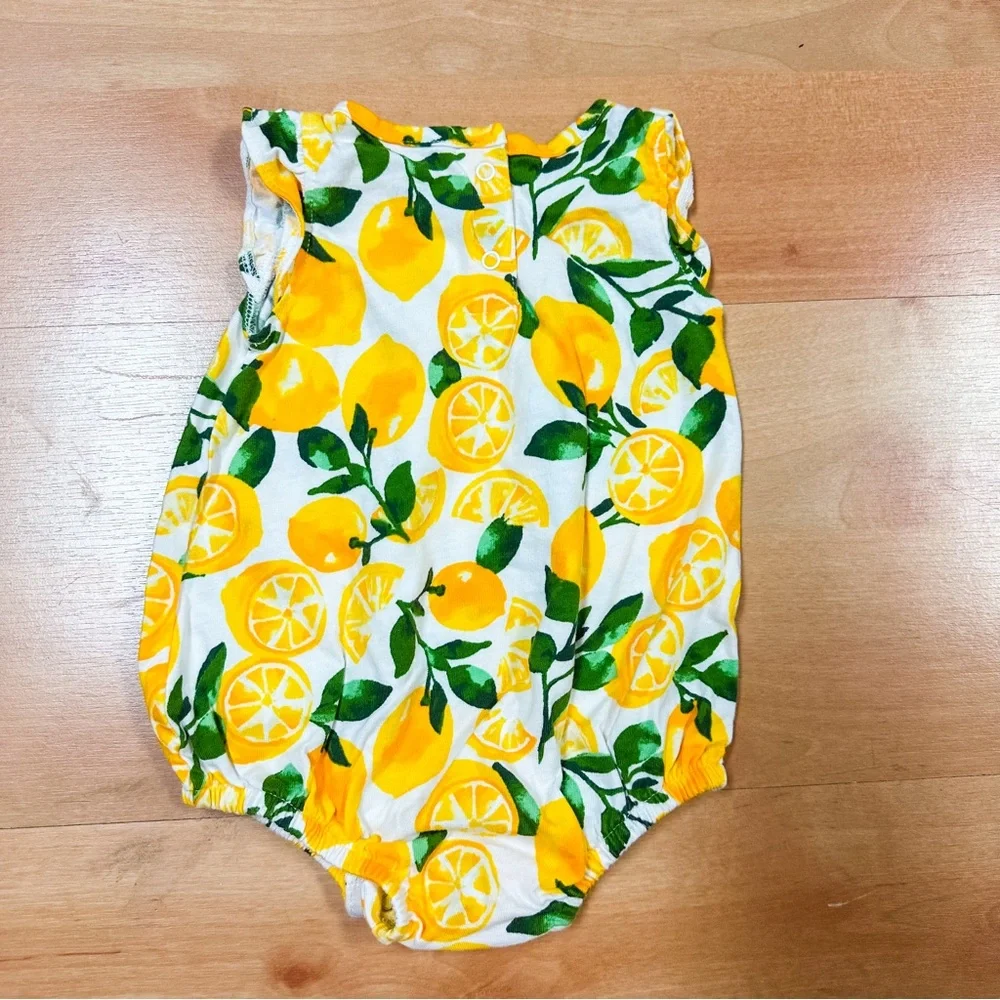 Old Navy Orange Graphic Ruffle Sleeve Cotton Bodysuit Baby Girl Size 0-3M